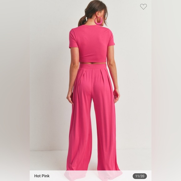Hot Pink Crop Top and Palazzo Wide Leg Pants - Picture 2 of 4